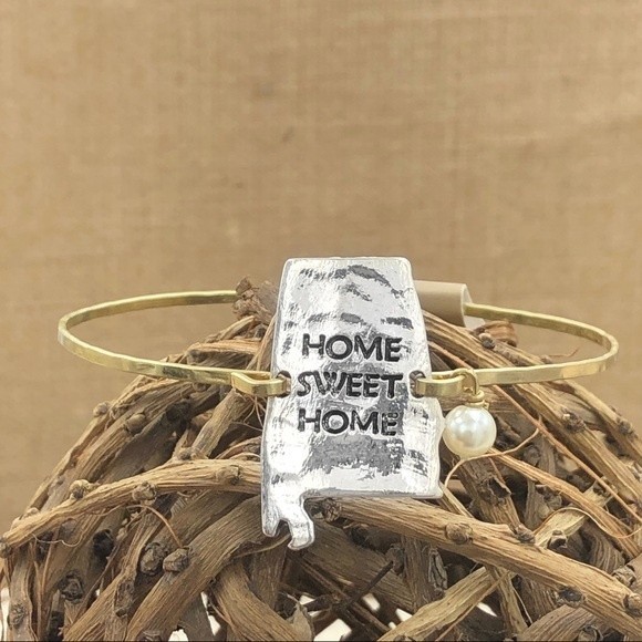 🌼 Alabama State Shape Home Sweet Gold Silver Bangle Bracelet - Picture 1 of 1